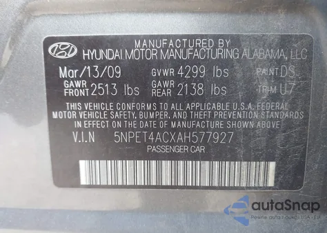 2010 Hyundai Sonata Gls from USA, damaged, VIN 5NPET4ACXAH577927